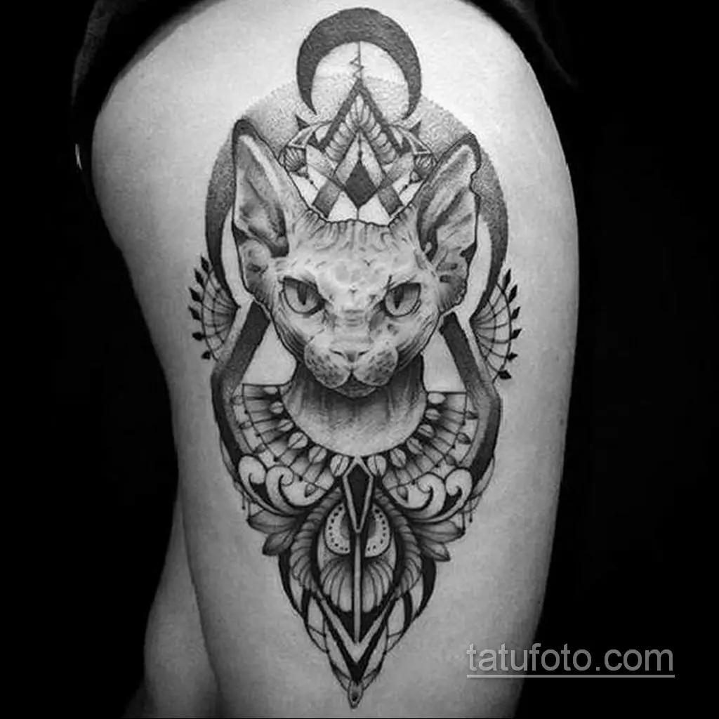 Tetování „Bastet“: náčrty a tetování hodnota se egyptské bohyně pro dívky, tetování v podobě kočky v různých částech těla žen 14132_9