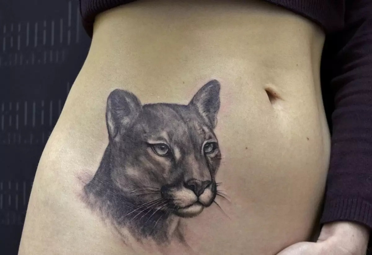 Puma နှင့်အတူ tattoo: မိန်းကလေးများနှင့်အမျိုးသားများအတွက်တက်တူးထိုးခြင်းနှင့်အမျိုးသားများအတွက်တက်တူးထိုးခြင်း, လက်နှင့်ပခုံးပေါ်တွင်, 14136_2
