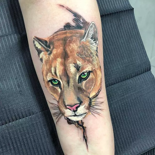 Tattoo med Puma: Verdien og skissene av tatoveringer for jenter og for menn, tatovering på hånden og på skulderen, på brystet og på foten, på nakken og i andre områder 14136_3