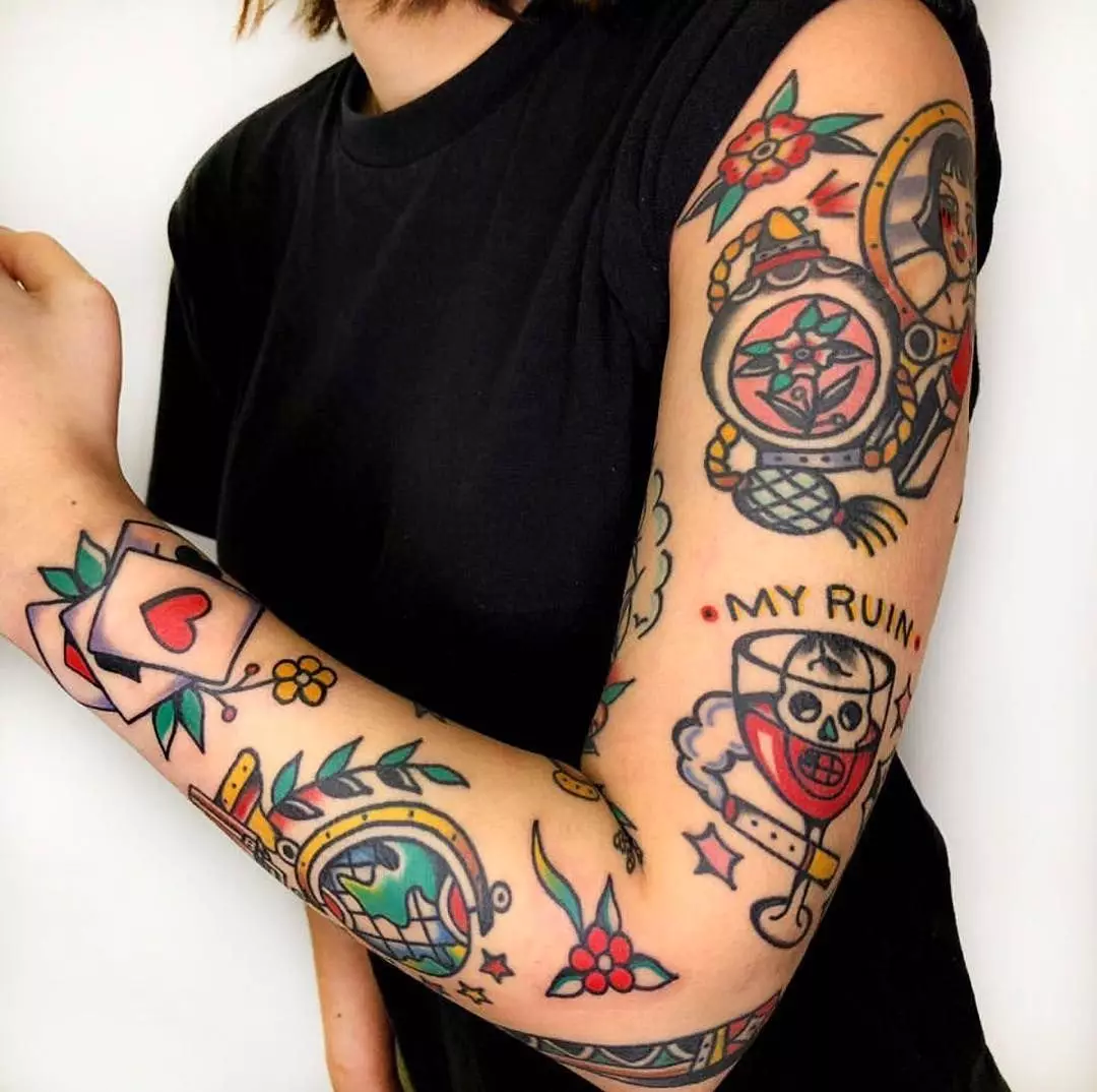 Old Skyl Tattoo: bocetos de tatuaxe, manga negra e branca e pequenas golondrinas, corazón e pantera, serpe e outras imaxes Tattoo para mama, ombreiro e pés 14139_3