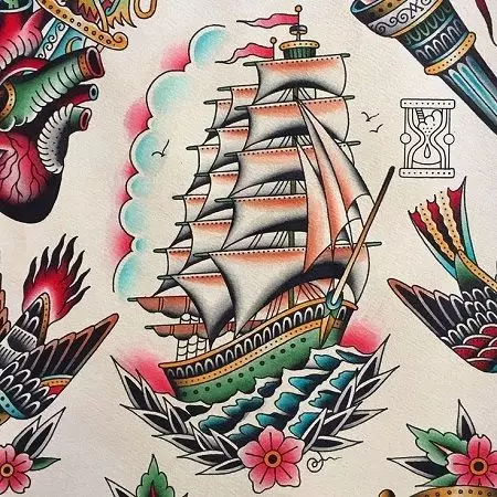 Old Skyl Tattoo: bocetos de tatuaxe, manga negra e branca e pequenas golondrinas, corazón e pantera, serpe e outras imaxes Tattoo para mama, ombreiro e pés 14139_35