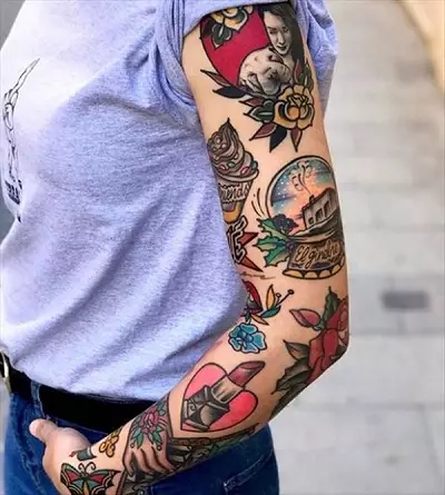 Tatuazh i vjetër skylik: skica tatuazh, mëngë të zezë dhe të bardhë dhe swallows pak, zemra dhe panterë, gjarpër dhe imazhe të tjera tatuazh për gjirin, shpatullat dhe këmbët 14139_7