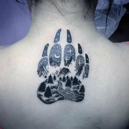 熊爪子纹身：看跌爪子和男性和女孩的纹身价值的草图，肩膀上的纹身痕迹和胸部，在手和其他区域的刷子上 14146_31
