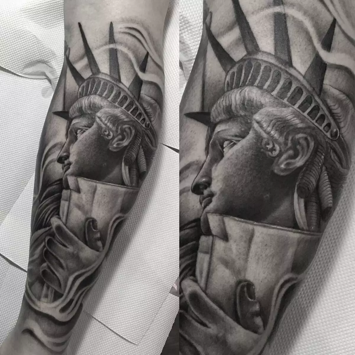 タトゥー「自由の像」：スケッチや入れ墨の値、手と足のタトゥー、前腕および背面に、美しい例 14147_19
