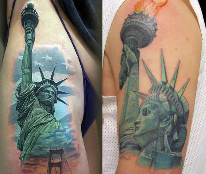 タトゥー「自由の像」：スケッチや入れ墨の値、手と足のタトゥー、前腕および背面に、美しい例 14147_26