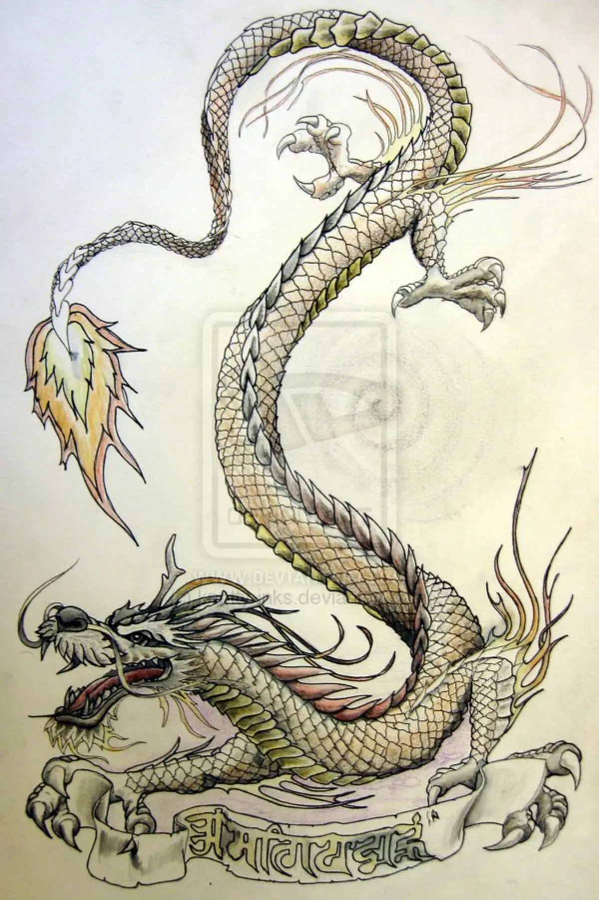 中国のドラゴン（52枚の写真）とタトゥー：タトゥー、手に入れ墨の価値とスケッチ、後ろ、肩の上、そして脚、赤と黒のドラゴンの中華風 14148_28