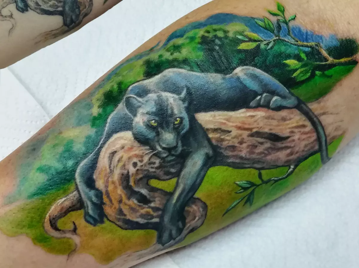 紋身“Panther”（42張）：紋身的價值和草圖。黑色和粉紅色的豹是什麼意思，磨呢？紋身在手上，在我的肩膀和腿上 14160_2