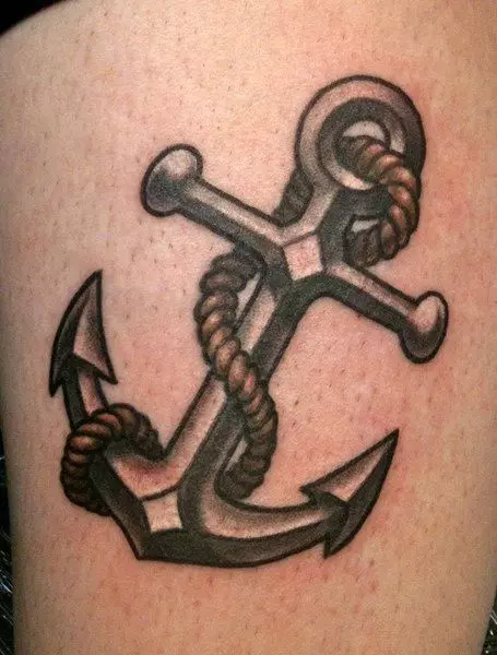 Anchor Tattoo: valè a nan tatoo ak desen, tatoo pou ti fi ak pou gason, tatoo sou men ak janm, sou dwèt la ak sou ponyèt la, sou pwatrin lan ak nan lòt zòn 14162_16