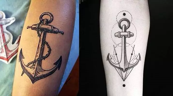 Anchor Tattoo: valè a nan tatoo ak desen, tatoo pou ti fi ak pou gason, tatoo sou men ak janm, sou dwèt la ak sou ponyèt la, sou pwatrin lan ak nan lòt zòn 14162_25