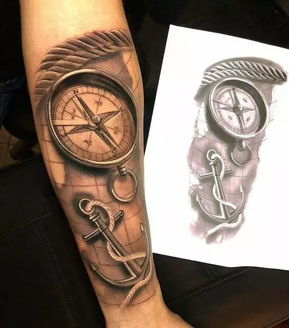 Anker Tattoo: Die waarde van tattoos en sketse, tatoo vir meisies en vir mans, tattoos op hand en been, op die vinger en op die pols, op die bors en in ander gebiede 14162_4