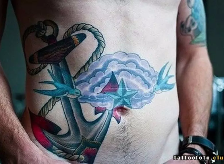 Anker Tattoo: Die waarde van tattoos en sketse, tatoo vir meisies en vir mans, tattoos op hand en been, op die vinger en op die pols, op die bors en in ander gebiede 14162_58