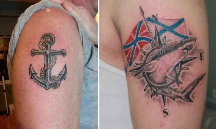 Anchor Tattoo: valè a nan tatoo ak desen, tatoo pou ti fi ak pou gason, tatoo sou men ak janm, sou dwèt la ak sou ponyèt la, sou pwatrin lan ak nan lòt zòn 14162_67