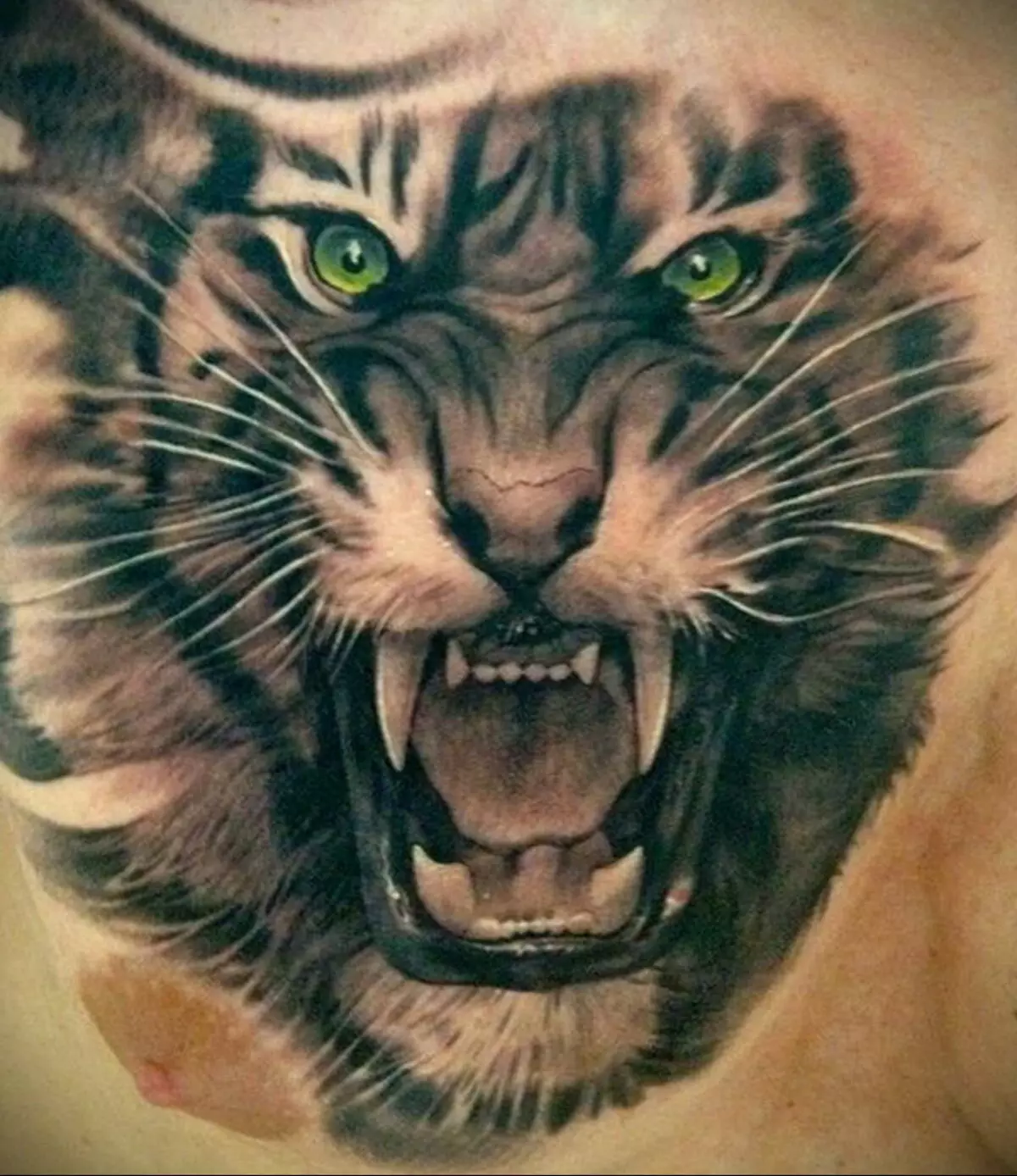 Tattoo met tijgers (44 foto's): schetsen en de waarde van tatoeages, tatoeage op de schouder en bij de hand, op de borst en op de achterkant, op de voet en op de borstel, op de onderarm en in andere zones 14168_30