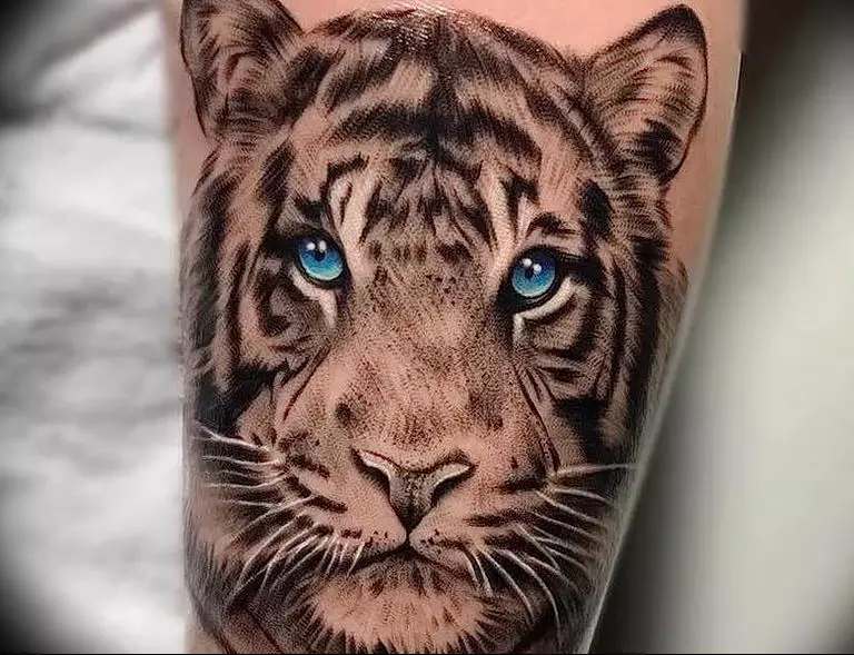 Tattoo met tijgers (44 foto's): schetsen en de waarde van tatoeages, tatoeage op de schouder en bij de hand, op de borst en op de achterkant, op de voet en op de borstel, op de onderarm en in andere zones 14168_37