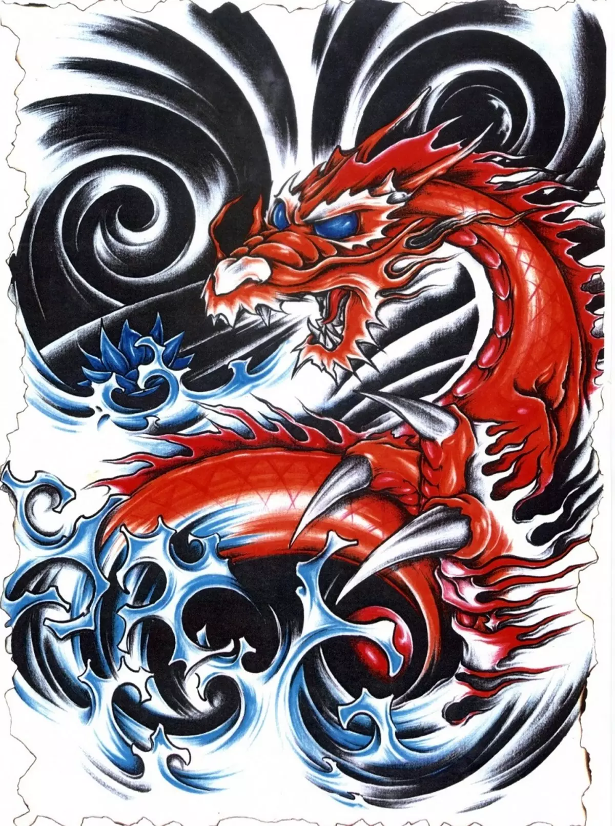 Tattoo ak dragon an Japonè: desen ak valè a nan tatoo nan style la nan Japon, manch rad sou men ak tatoo sou zepòl la, sou pèl la ak sou pwatrin lan, sou pye a ak nan lòt zòn nan 14174_12