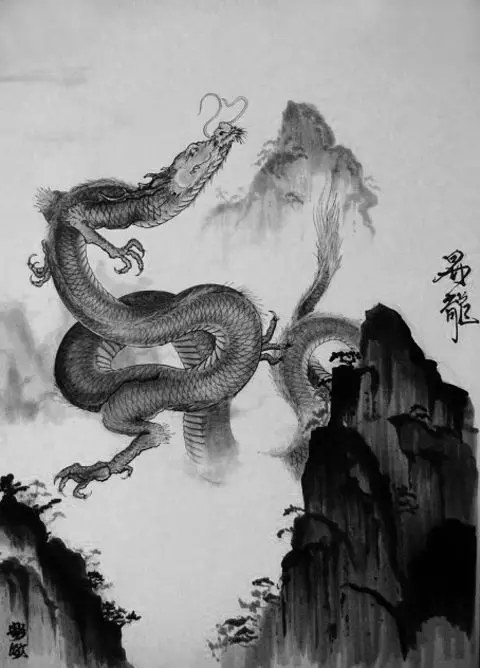 Tatu dengan Naga Jepun: lakaran dan nilai tatu dalam gaya Jepun, lengan di tangan dan tatu di bahu, di atas sekop dan di dada, di kaki dan di zon lain 14174_20