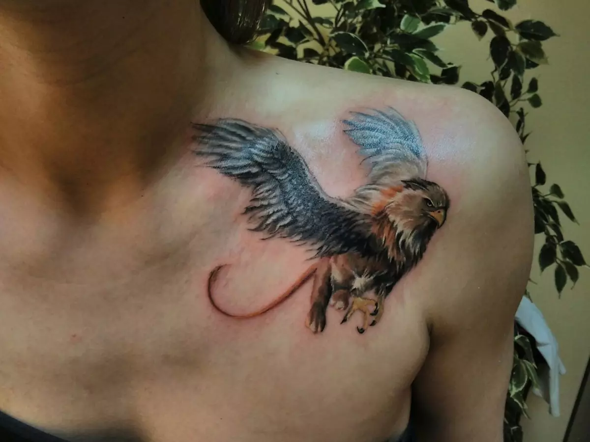 Tattoo me Griffins (27 foto): Vlera e tatuazheve për burrat dhe për vajzat, skicat e tatuazhit në dorë dhe në anën e pasme, në gjoks dhe në zona të tjera 14175_10