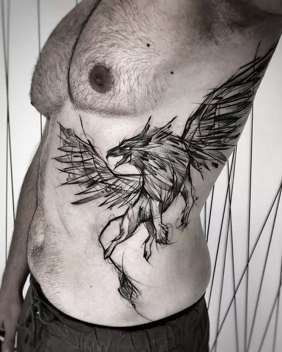 Tattoo ກັບ griffins (27 ຮູບພາບ): ມູນຄ່າຂອງການສັກຢາສໍາລັບຜູ້ຊາຍແລະສໍາລັບເດັກຍິງ, sketches ຂອງ tattoo ແລະດ້ານຫລັງ, ຢູ່ໃນຫນ້າເອິກແລະໃນເຂດອື່ນໆ 14175_13