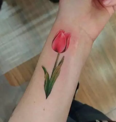 Tattoo con tulipas: o valor dos tatuajes para nenas e para homes, bosquexos. Tatuaxe na man sobre o pulso e noutras áreas, tulipa negra e outras opcións 14192_25