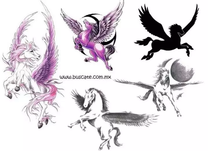 Pegasus Tattoo: il valore dei tatuaggi per uomini e ragazze, schizzi di un cavallo sotto forma di cavallo con le ali sulla schiena e in altre aree 14193_30
