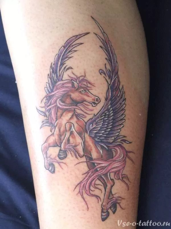 Tattoo ya Pegasus: thamani ya tattoo kwa wanaume na wasichana, michoro ya farasi kwa namna ya farasi na mabawa nyuma na katika maeneo mengine 14193_8