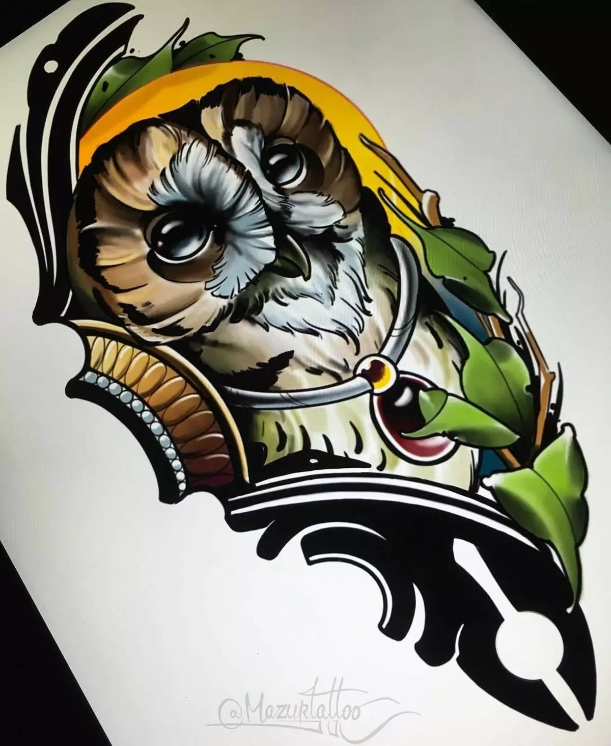 纹身nesraverted：纹身素描和新传统风格的功能，纹身的猫头鹰和猫，狮子等的形式 14206_10