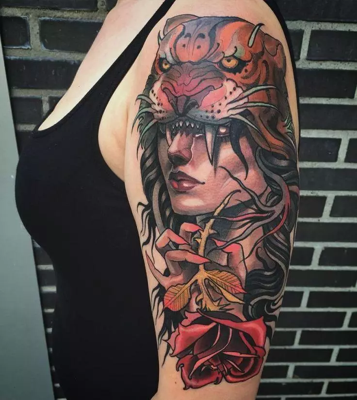 Tetovaža neservered: tetovaže skice i neo tradicionalne značajke, tetovaža u obliku sova i mačka, lava i drugih 14206_6