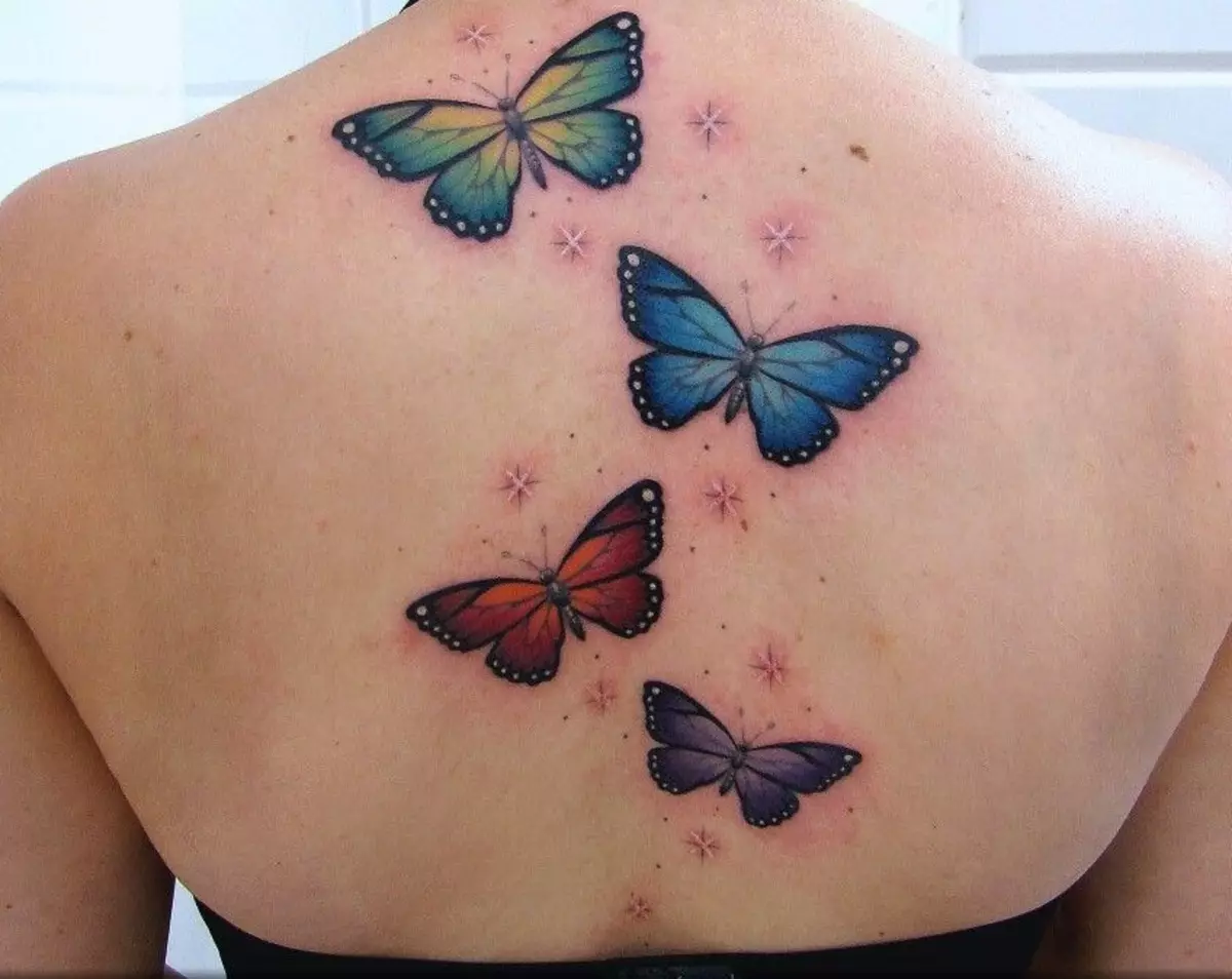 Tatuaggio con le farfalle per le ragazze (56 foto): il valore dei tatuaggi sulla mano e sul polso, sulla parte bassa della schiena e sul collo, sulla gamba e sullo stomaco, sulla schiena e in altri settori, schizzi 14214_23