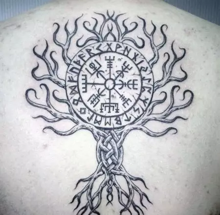 «Веггизир» татуировкасы: Викинг, Скандинавия және славян, ерлер мен әйелдер үшін, артқы, иық және басқа аймақтардағы татуировкалардың эскиздерінің мәні 14225_4