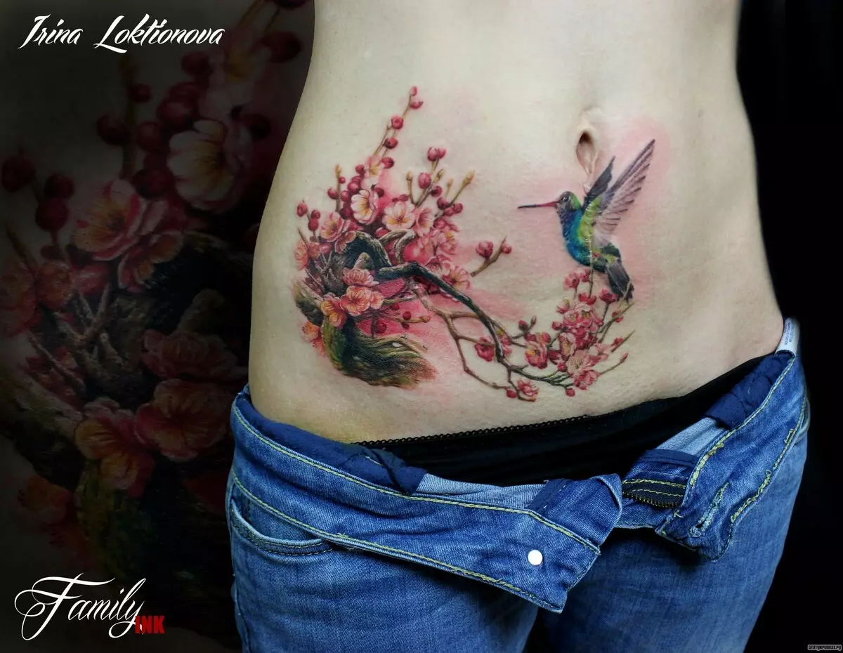 女孩的纹身“樱花”：女性樱花分公司的价值。纹身在手上和锁骨，大腿和后面，在其他领域，草图 14242_11
