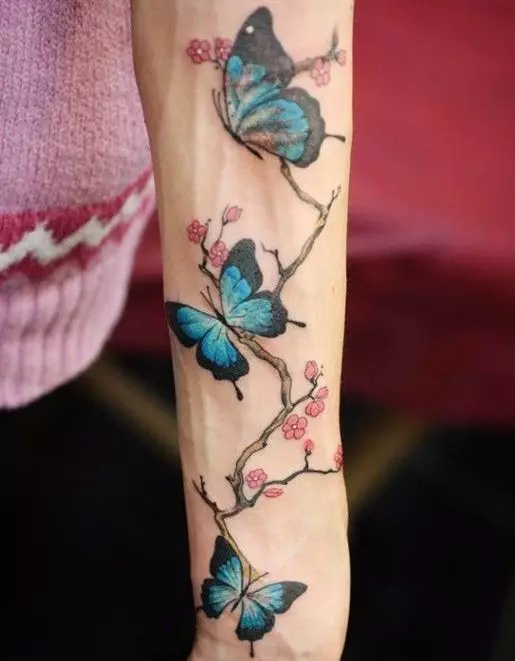 女孩的纹身“樱花”：女性樱花分公司的价值。纹身在手上和锁骨，大腿和后面，在其他领域，草图 14242_15
