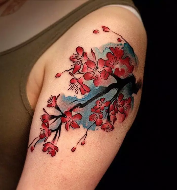 女孩的纹身“樱花”：女性樱花分公司的价值。纹身在手上和锁骨，大腿和后面，在其他领域，草图 14242_19