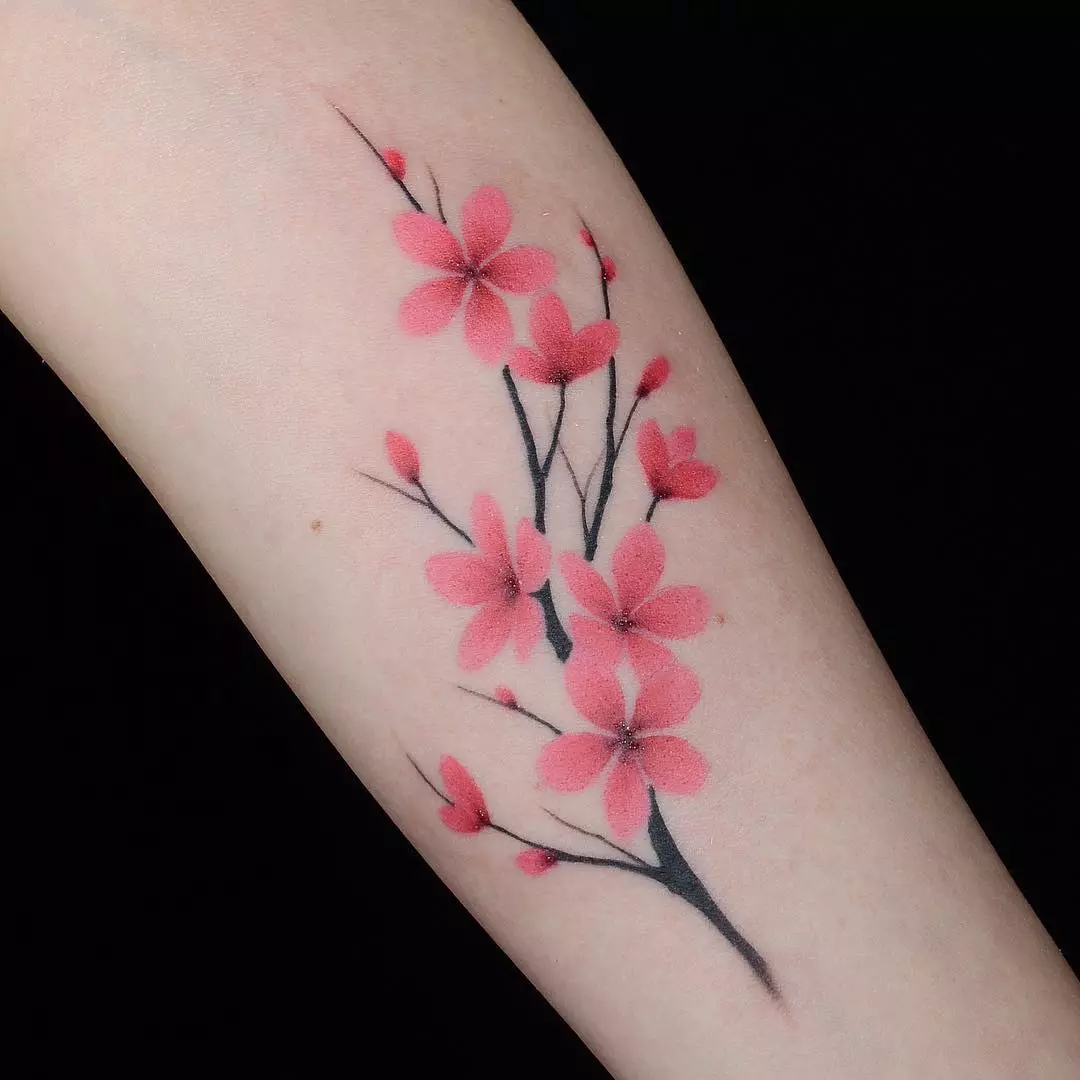 女孩的纹身“樱花”：女性樱花分公司的价值。纹身在手上和锁骨，大腿和后面，在其他领域，草图 14242_20