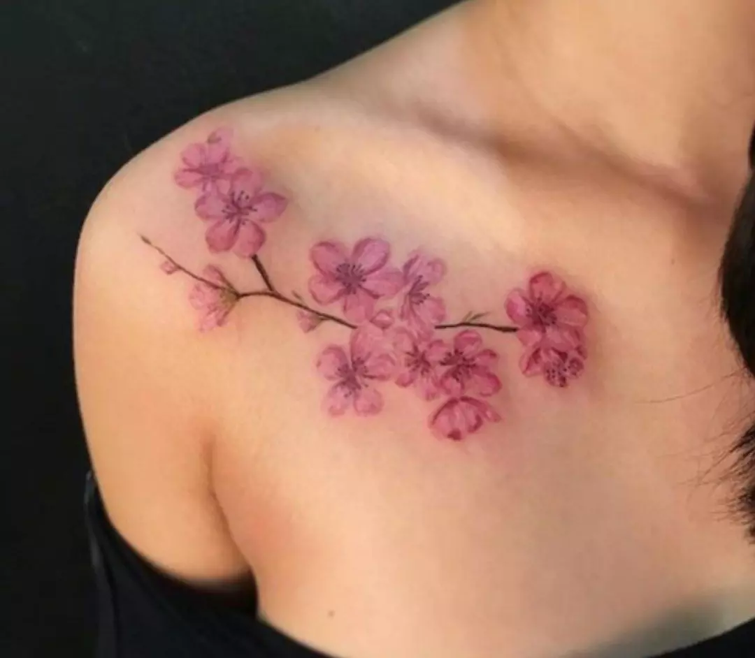 女孩的纹身“樱花”：女性樱花分公司的价值。纹身在手上和锁骨，大腿和后面，在其他领域，草图 14242_4