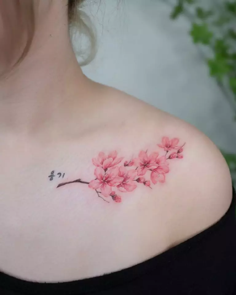 女孩的纹身“樱花”：女性樱花分公司的价值。纹身在手上和锁骨，大腿和后面，在其他领域，草图 14242_9