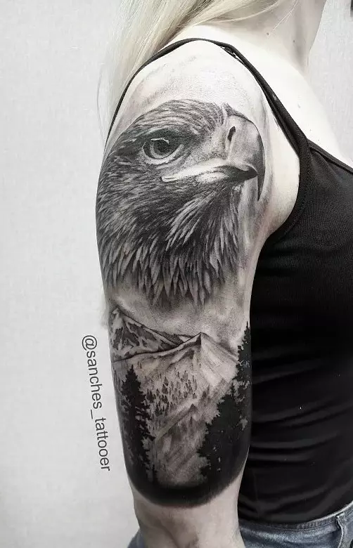 Tattoo med Falcon: Skisser og verdi av tatoveringer, tatovering på skulderen og på hånden, på baksiden og brystet, på nakken og i andre områder av menn og jenter 14252_5