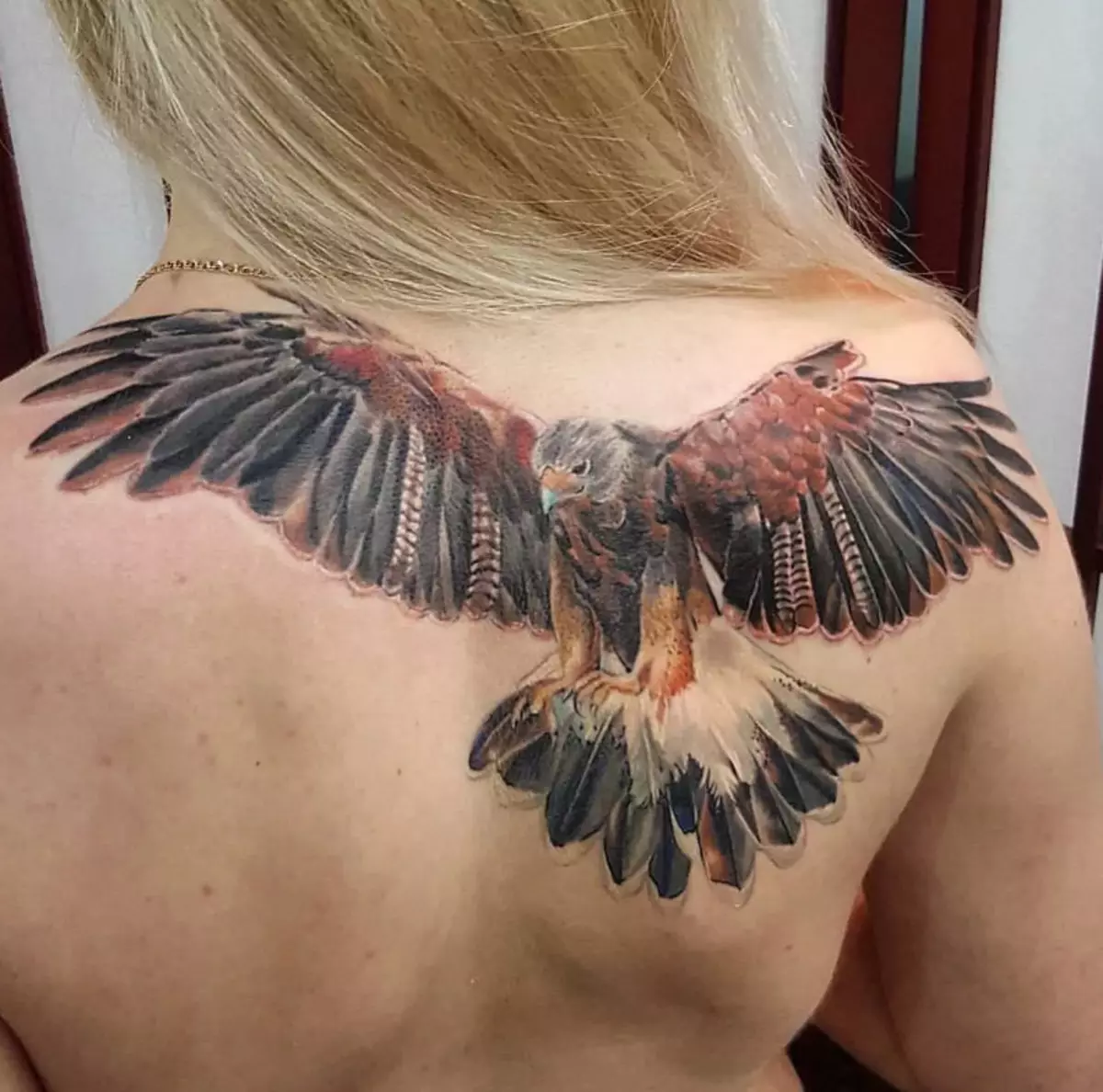 Tattoo med Falcon: Skisser og verdi av tatoveringer, tatovering på skulderen og på hånden, på baksiden og brystet, på nakken og i andre områder av menn og jenter 14252_7