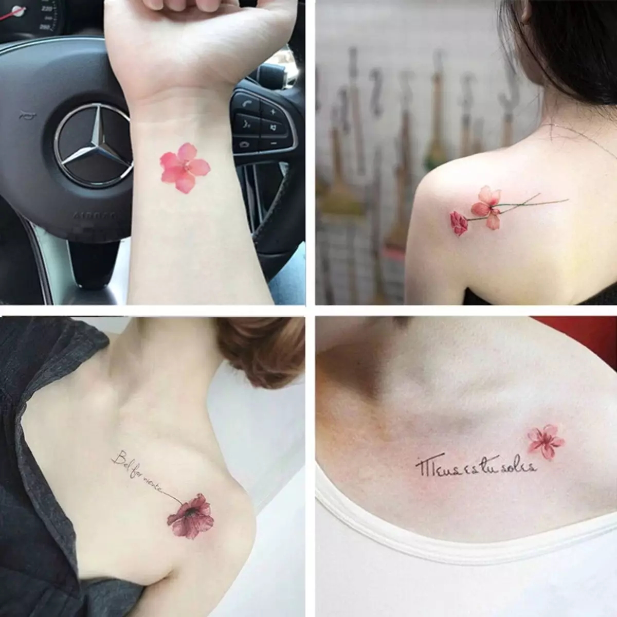 Tatuazh i përkthyer (45 foto): Si të ngjitni tatuazhet e përkohshme në trup? Tattooo-freckles në fytyrë dhe tatuazh të tjera që mbajnë për një kohë të gjatë 14269_11