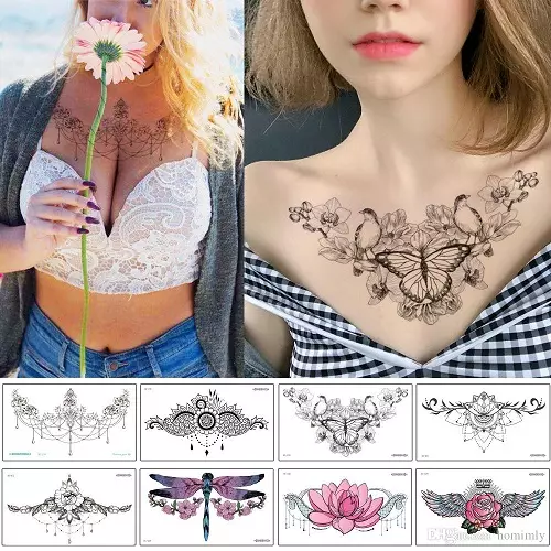 Tatuazh i përkthyer (45 foto): Si të ngjitni tatuazhet e përkohshme në trup? Tattooo-freckles në fytyrë dhe tatuazh të tjera që mbajnë për një kohë të gjatë 14269_31