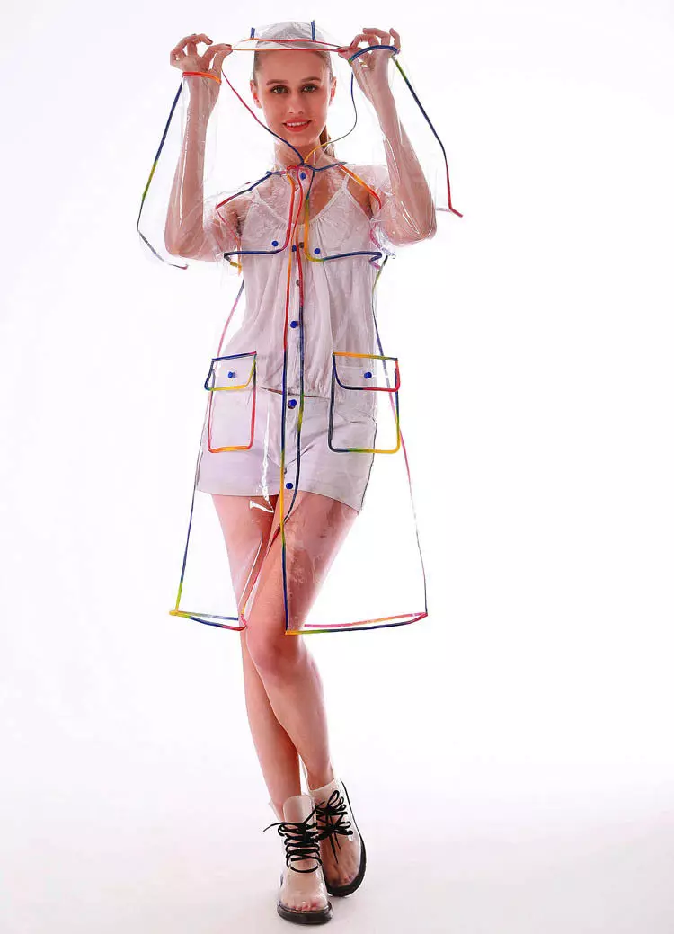 Transparent Raincoat (36 Fotoen): Moudesch Fraen Blëtz Modeller 14305_25