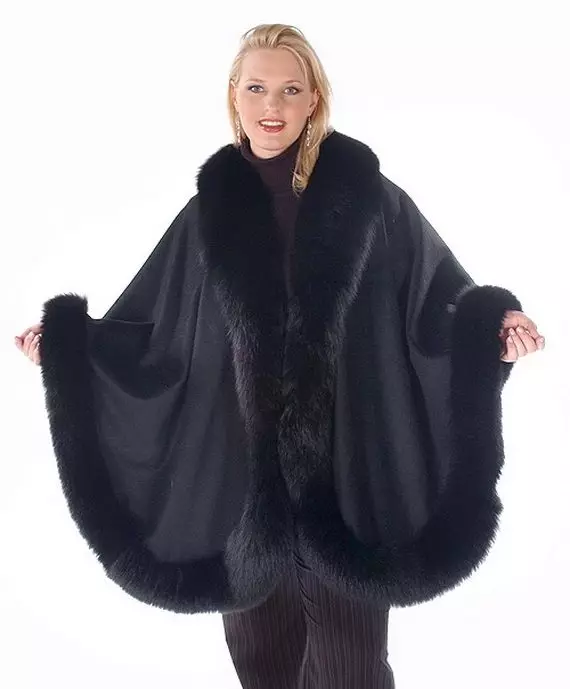 Poncho með skinn (43 myndir): Með skinnskerri, úr klútar, úr Cashmere, leðri, kvenkyns poncho með skinn kraga 14319_5