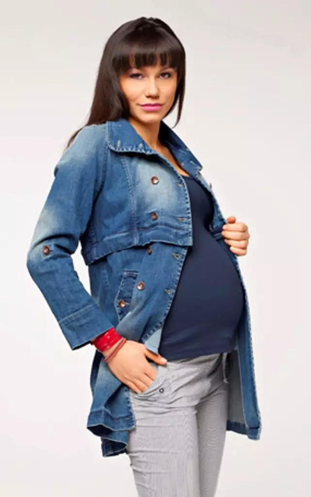 Denim Cloak (63 fotografij): Kaj nositi ženski plašč denim, dolga, za nosečnice 14336_35