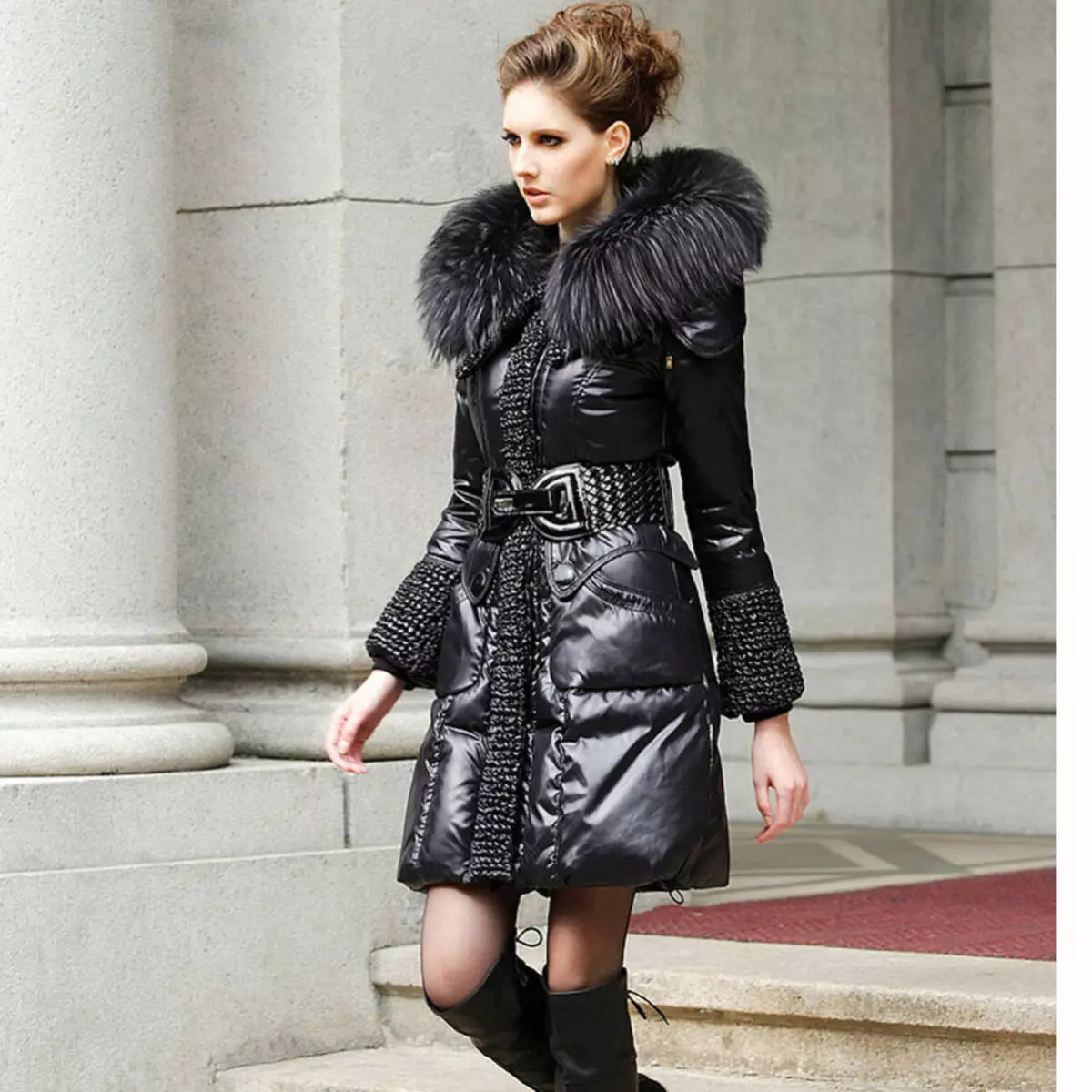 Leather Down Jacket (46 Bilder): Kvinnelige skinnjakker med svart pels pels, hette 14352_32
