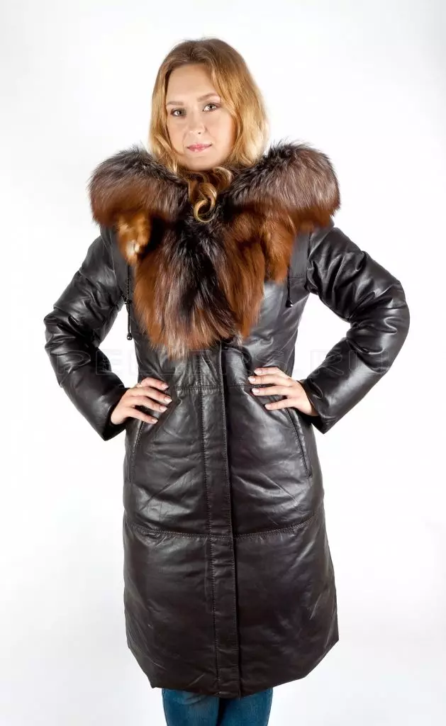 Leather Down Jacket (46 Bilder): Kvinnelige skinnjakker med svart pels pels, hette 14352_38