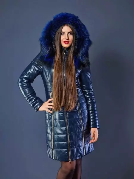 Couro para baixo jaqueta (46 fotos): jaquetas de couro feminino com pele de pele preta, modelo com capuz 14352_5