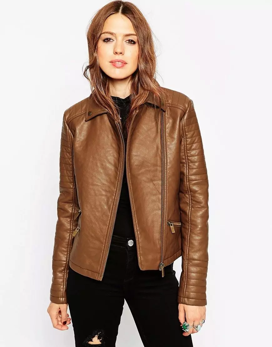 Браун кожена јакна (49 фотографии): Што да носат женски кафеави кожни јакни 14382_7