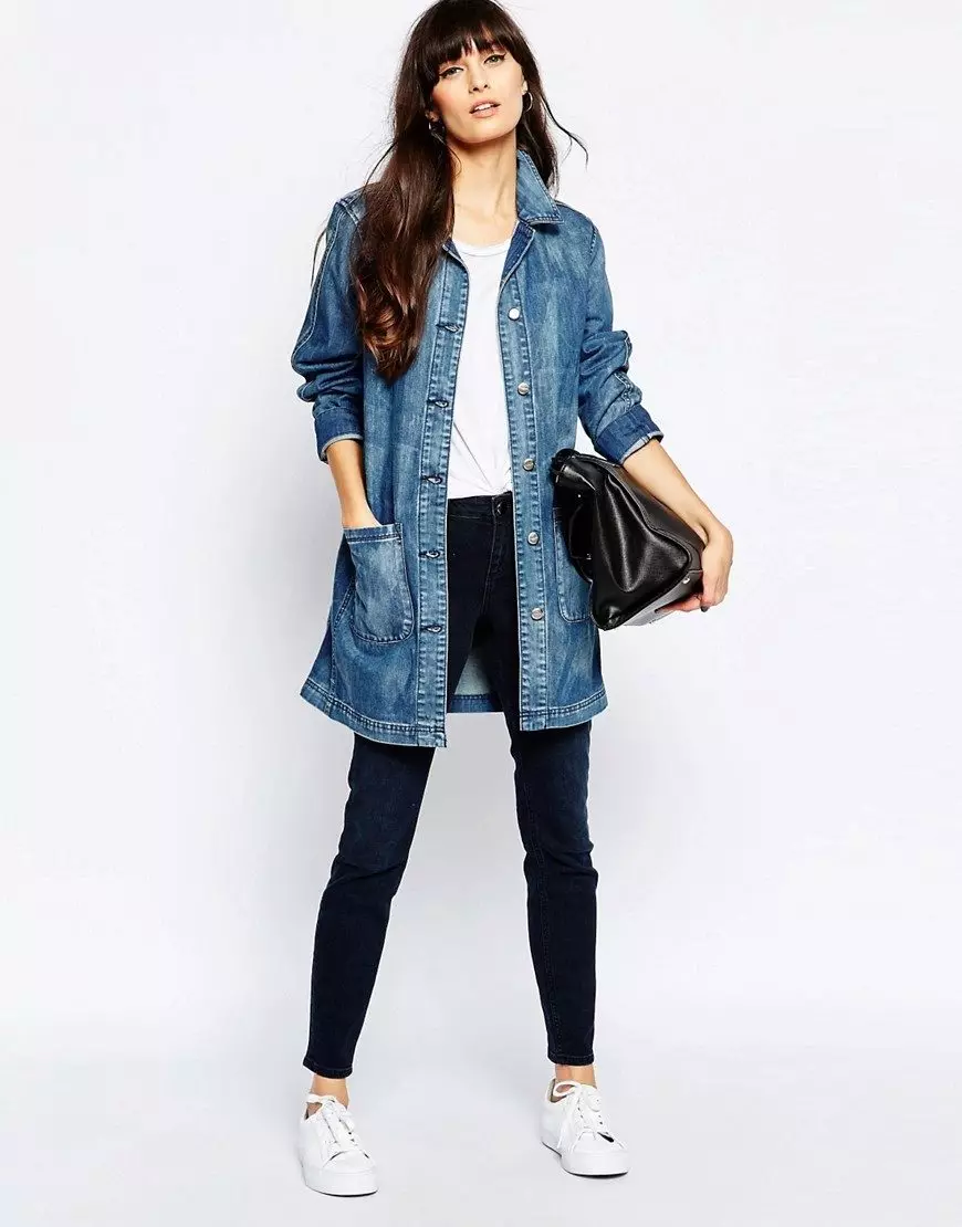 Unha chaqueta de denim de muller estendida (45 fotos): que vestir e como alargar a jeans 14388_4