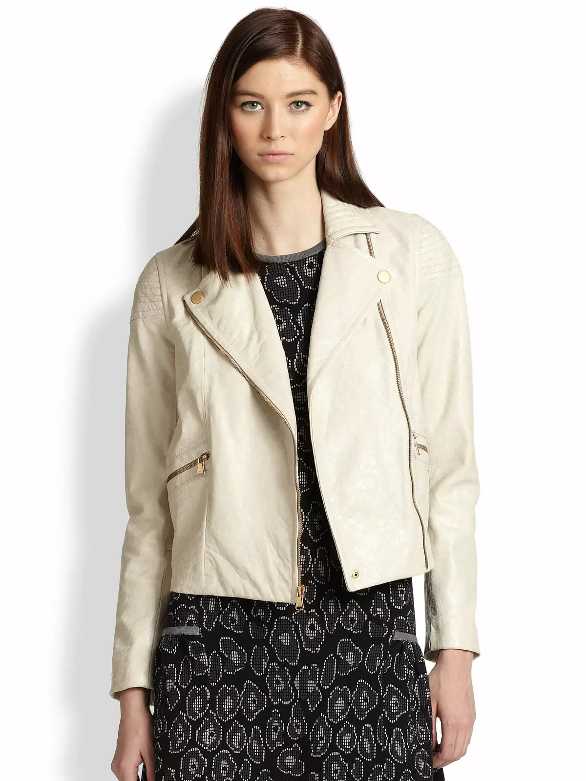 Beige Leather Jackets (55 Mga Litrato): Unsa ang isul-ob, katingad-an nga mga imahe 14400_30