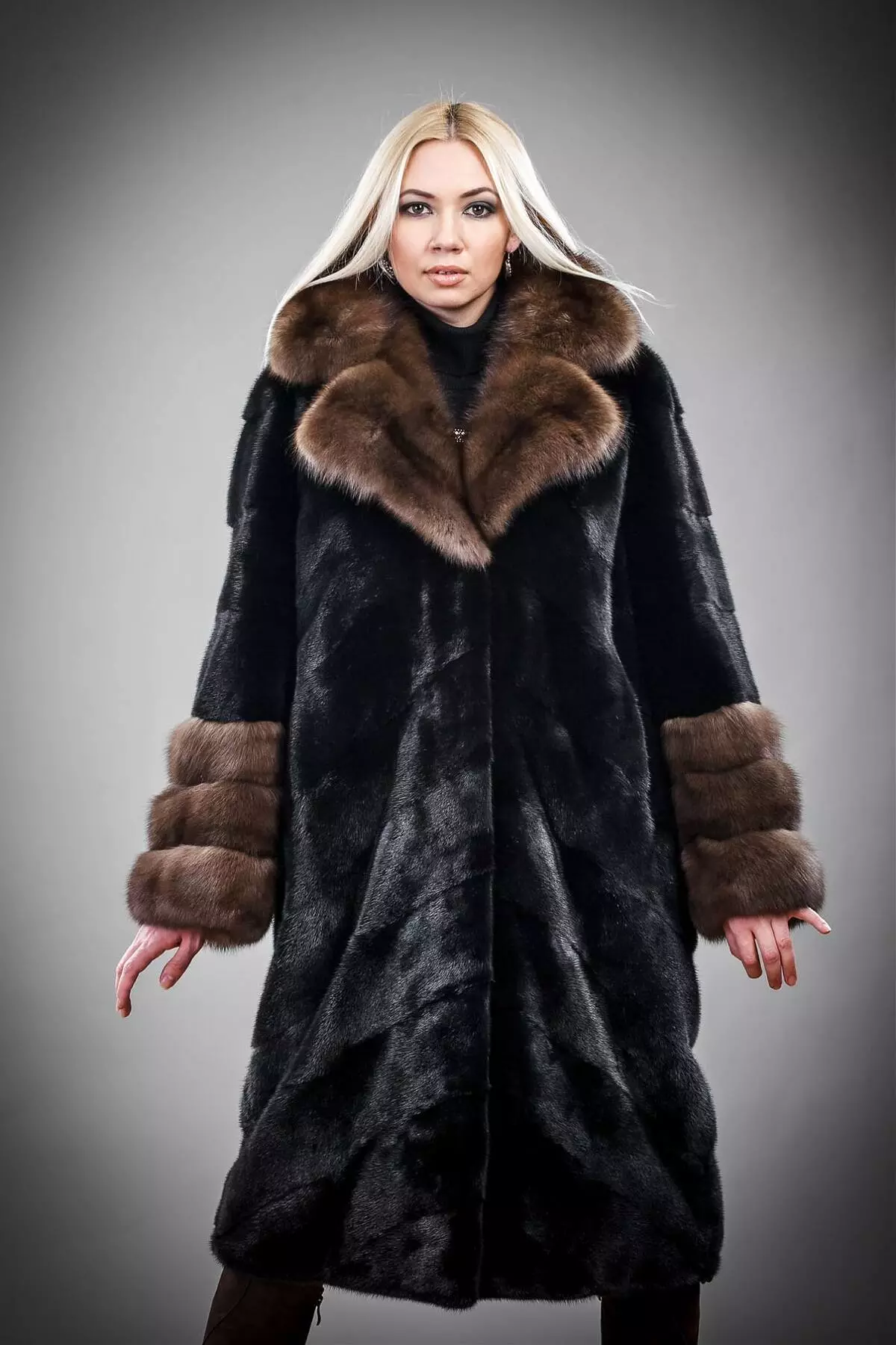 Mink Fur Coat med Sableness (56 bilder): Med en Sable Collar, Mink Fur Coat med en Sobular Finish, Light 14410_35