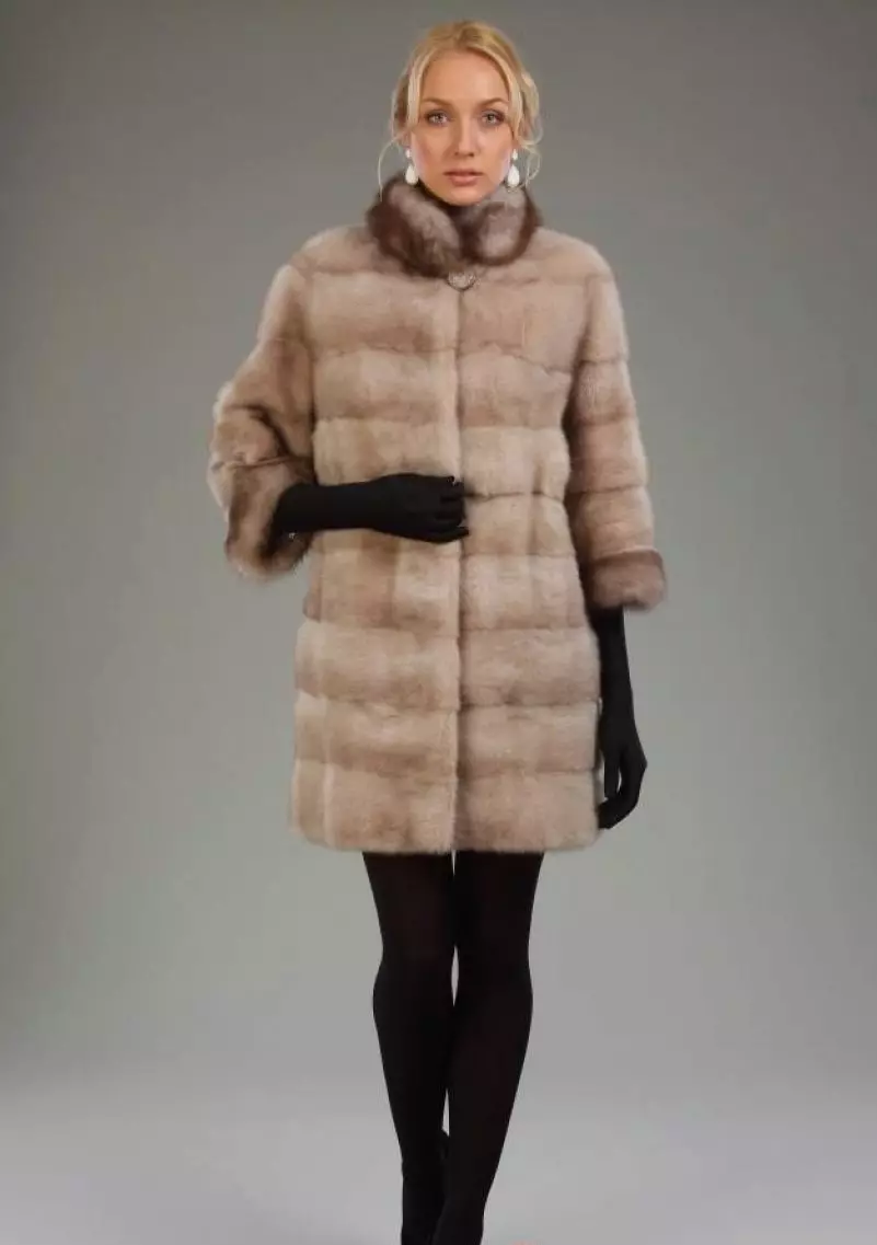 Mink Fur Coat med Sableness (56 bilder): Med en Sable Collar, Mink Fur Coat med en Sobular Finish, Light 14410_41